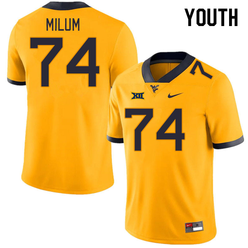 Youth #74 Wyatt Milum West Virginia Mountaineers College Football Jerseys Stitched Sale-Gold